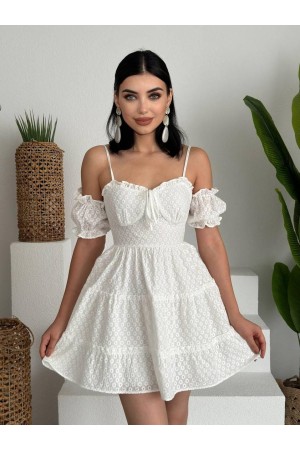 M00409-BEYAZ Beyaz ELBİSE