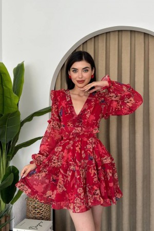 M00411-KIRMIZI Kırmızı ELBİSE