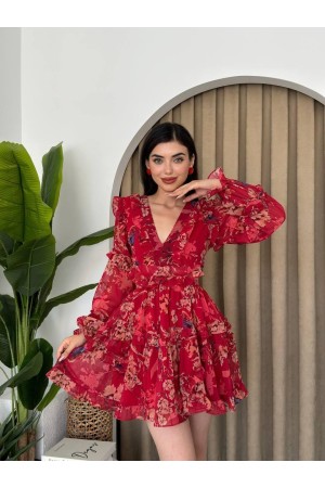 M00411-KIRMIZI Kırmızı ELBİSE