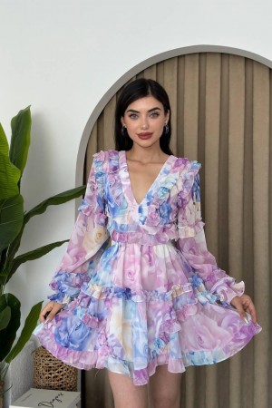 M00411-MAVİ Mavi ELBİSE