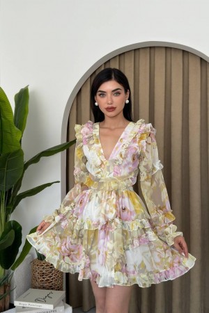 M00411-SARI Sarı ELBİSE