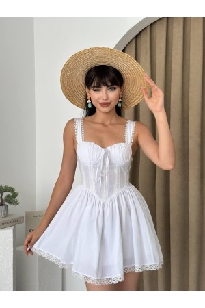 M00417-BEYAZ Beyaz ELBİSE