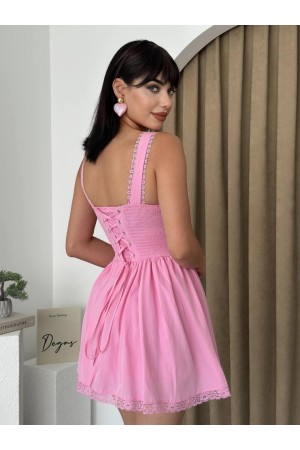 M00417-PEMBE Pembe ELBİSE