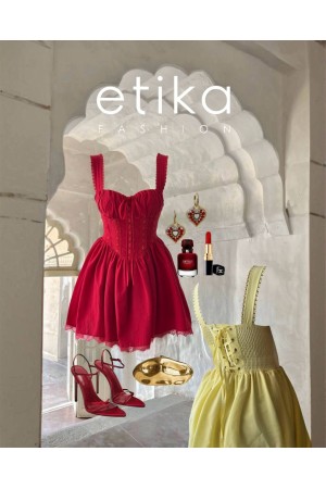 M00417-SARI Sarı ELBİSE