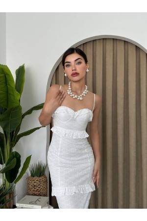 M00425-BEYAZ Beyaz ELBİSE