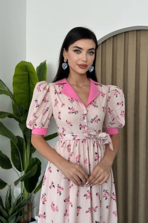 M00435-PEMBE Pembe ELBİSE