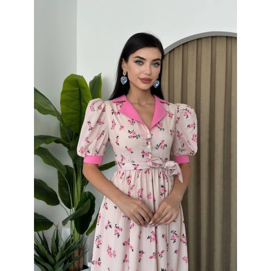 M00435-PEMBE Pembe ELBİSE