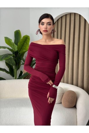 M00446-BORDO Bordo ELBİSE