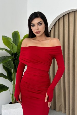 M00446-KIRMIZI Kırmızı ELBİSE