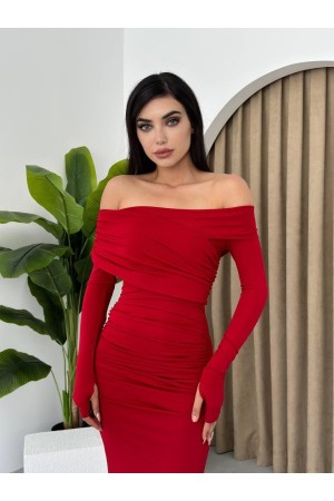 M00446-KIRMIZI Kırmızı ELBİSE