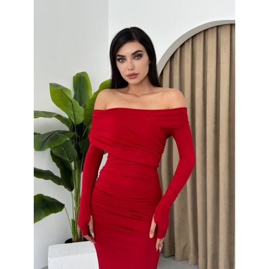 M00446-KIRMIZI Kırmızı ELBİSE