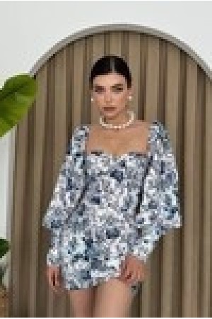 M00462-MAVİ BEYAZ MAVİ BEYAZ ELBİSE