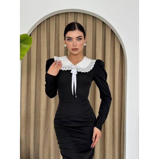 M00465-SIYAH Siyah ELBİSE