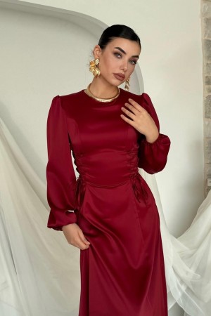 M00477-BORDO Bordo ELBİSE