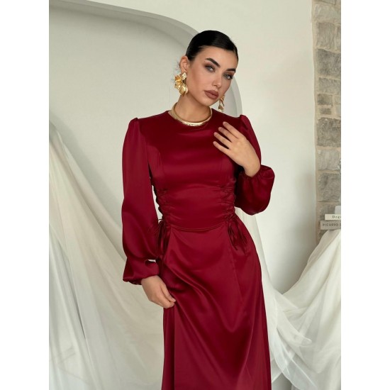 M00477-BORDO Bordo ELBİSE