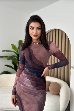 M00489-KİREMIT KİREMIT ELBİSE