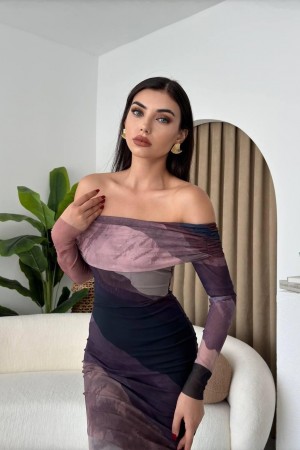 M00494-KAHVE KAHVE ELBİSE