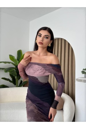 M00494-KAHVE KAHVE ELBİSE