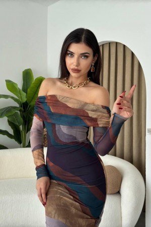 M00494-KİREMIT KİREMIT ELBİSE