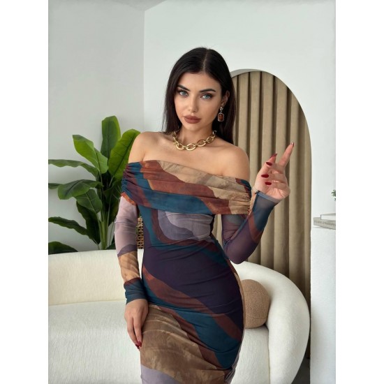 M00494-KİREMIT KİREMIT ELBİSE