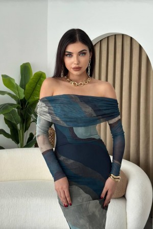 M00494-YEŞİL Yeşil ELBİSE