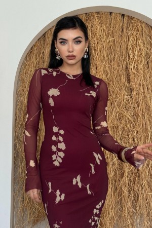 M00507-BORDO Bordo ELBİSE