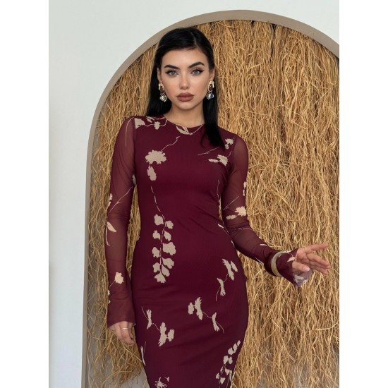 M00507-BORDO Bordo ELBİSE