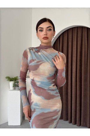 M00514-KREM Krem ELBİSE