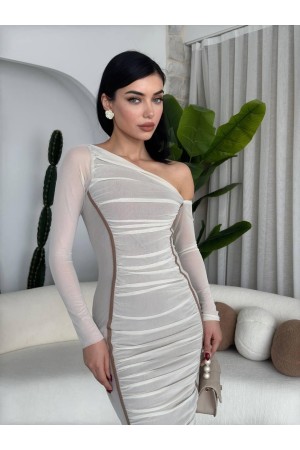 M00521-BEJ Bej ELBİSE