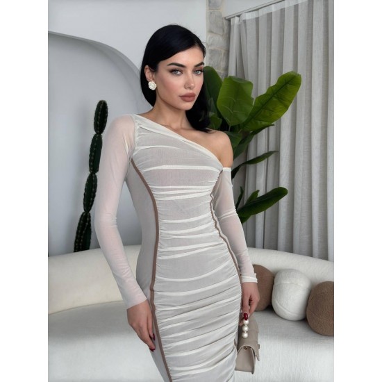 M00521-BEJ Bej ELBİSE