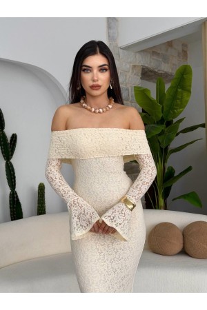 M00523-BEJ Bej ELBİSE