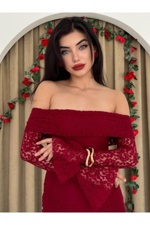 M00523-BORDO Bordo ELBİSE