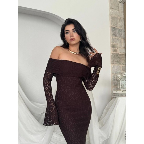 M00523-KAHVE COFFEE DRESS