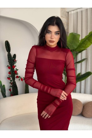 M00554-BORDO Bordo ELBİSE