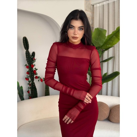 M00554-BORDO Bordo ELBİSE