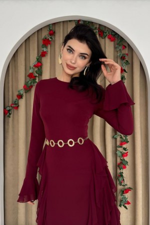 M00557-BORDO Bordo ELBİSE