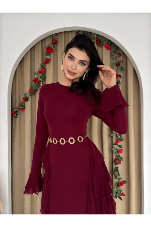 M00557-BORDO Bordo ELBİSE