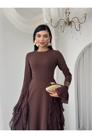 M00557-KAHVE KAHVE ELBİSE