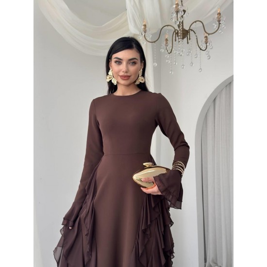 M00557-KAHVE KAHVE ELBİSE