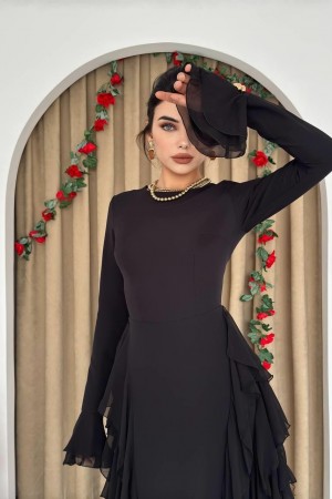 M00557-SIYAH Siyah ELBİSE