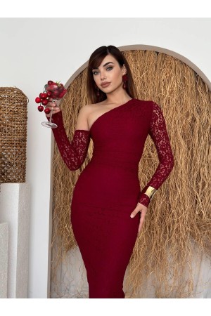 M00569-BORDO Bordo ELBİSE