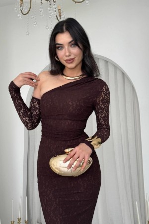 M00569-KAHVE COFFEE DRESS