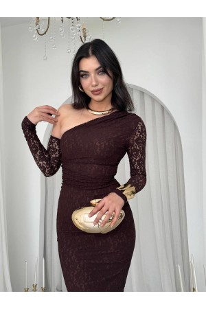 M00569-KAHVE KAHVE ELBİSE