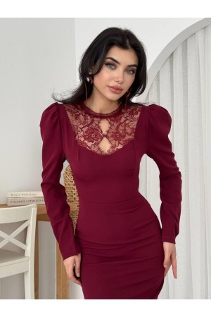 M00570-BORDO Bordo ELBİSE