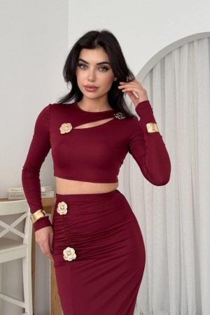 M00572-BORDO Bordo ELBİSE