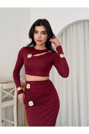 M00572-BORDO Bordo ELBİSE