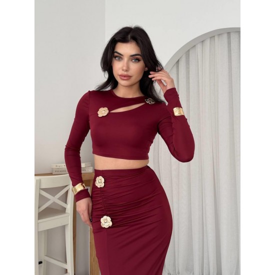 M00572-BORDO Bordo ELBİSE