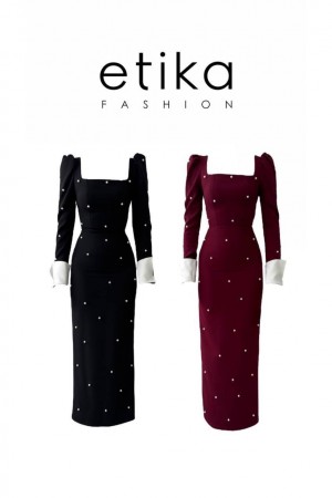 M00575-BORDO Bordo ELBİSE