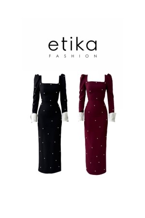 M00575-BORDO Bordo ELBİSE