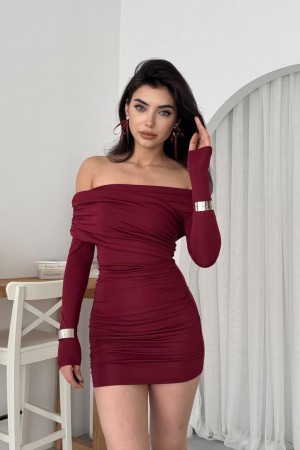 M00577-BORDO Bordo ELBİSE